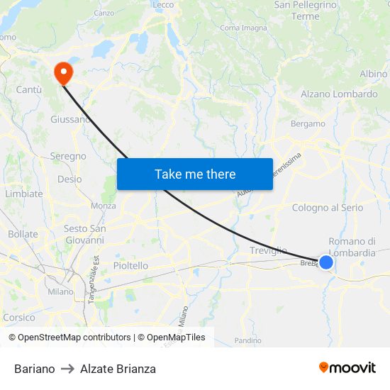 Bariano to Alzate Brianza map