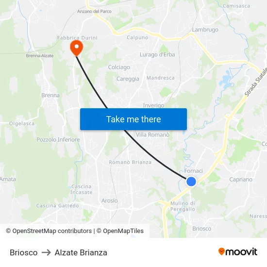 Briosco to Alzate Brianza map