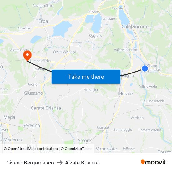 Cisano Bergamasco to Alzate Brianza map