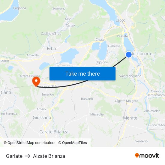 Garlate to Alzate Brianza map