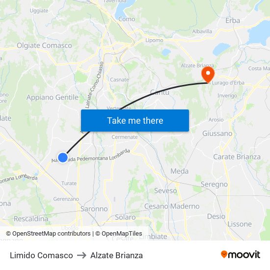 Limido Comasco to Alzate Brianza map