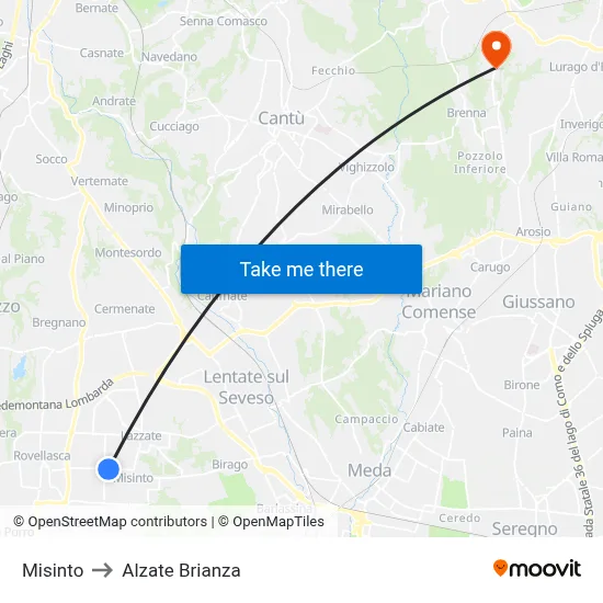 Misinto to Alzate Brianza map