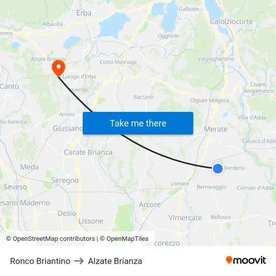 Ronco Briantino to Alzate Brianza map