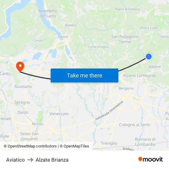 Aviatico to Alzate Brianza map