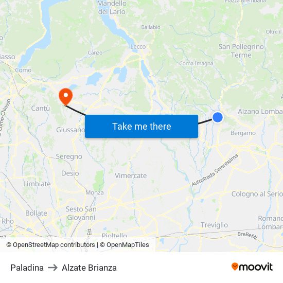Paladina to Alzate Brianza map