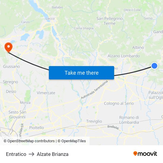 Entratico to Alzate Brianza map