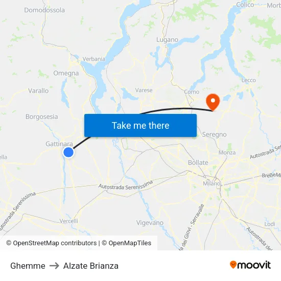 Ghemme to Alzate Brianza map