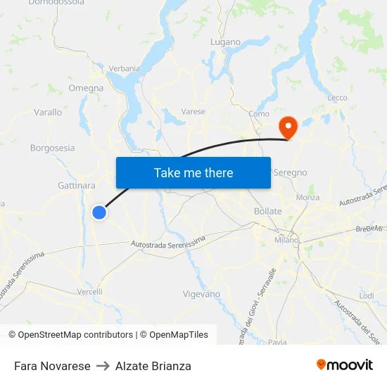 Fara Novarese to Alzate Brianza map