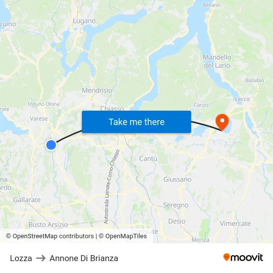 Lozza to Annone Di Brianza map