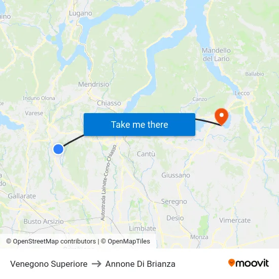 Venegono Superiore to Annone Di Brianza map