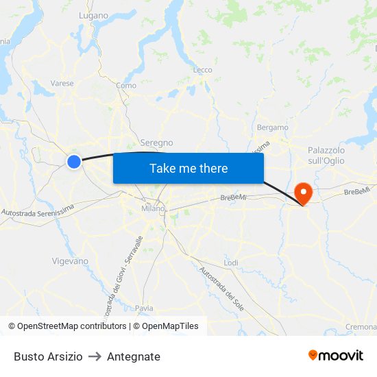 Busto Arsizio to Antegnate map