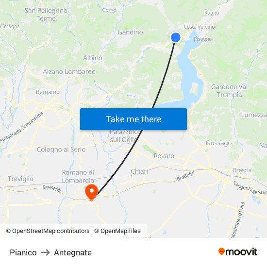 Pianico to Antegnate map