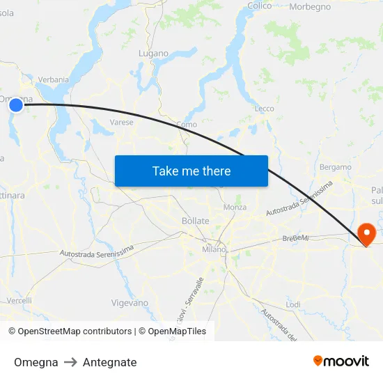 Omegna to Antegnate map