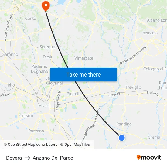 Dovera to Anzano Del Parco map