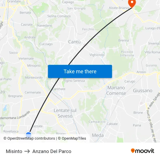 Misinto to Anzano Del Parco map