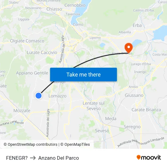Fenegro to Anzano Del Parco map