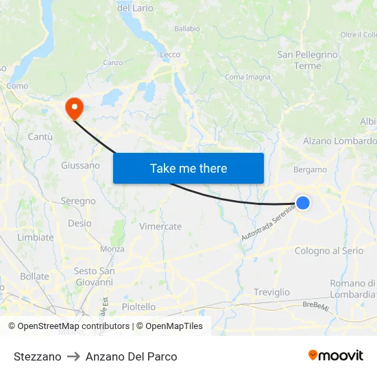 Stezzano to Anzano Del Parco map