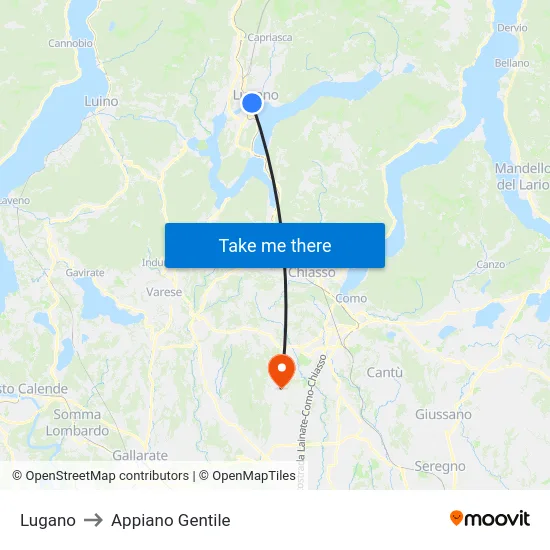 Lugano to Appiano Gentile map