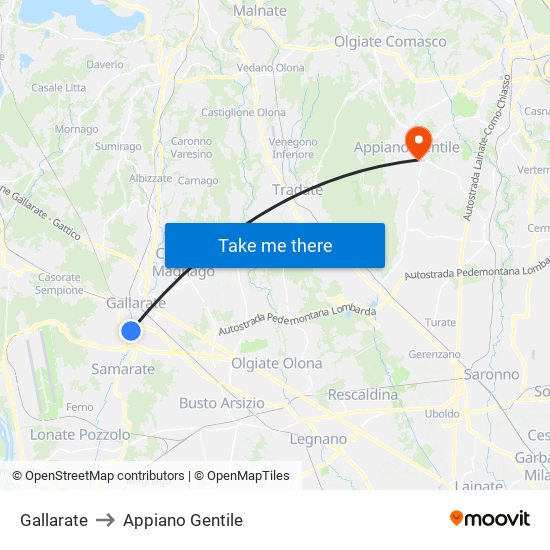 Gallarate to Appiano Gentile map