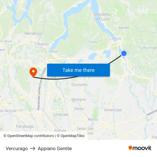 Vercurago to Appiano Gentile map