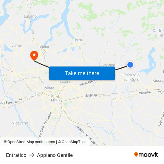 Entratico to Appiano Gentile map