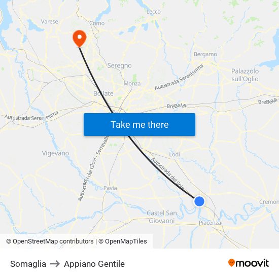Somaglia to Appiano Gentile map