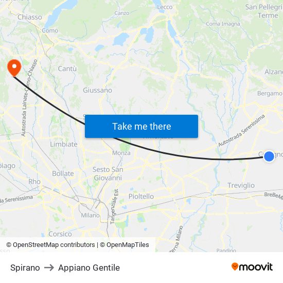 Spirano to Appiano Gentile map