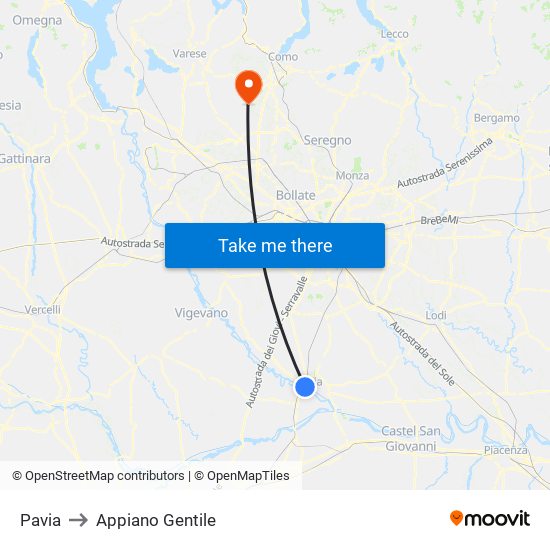 Pavia to Appiano Gentile map