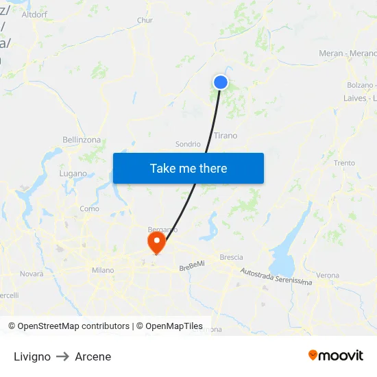Livigno to Arcene map