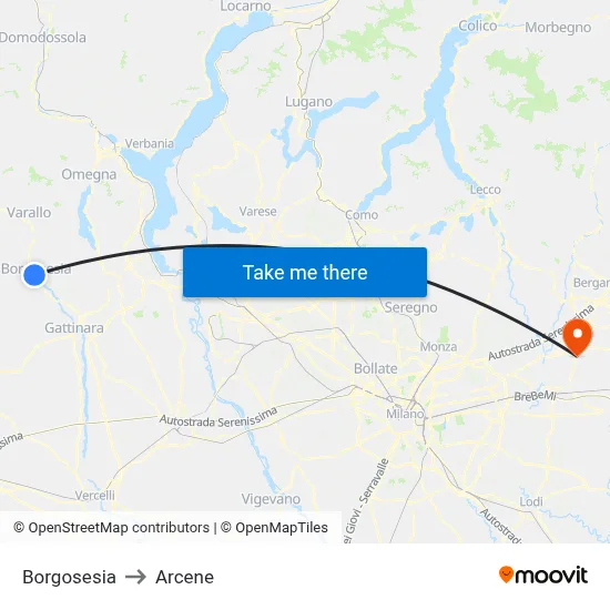 Borgosesia to Arcene map