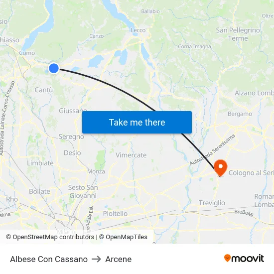 Albese con Cassano to Arcene map
