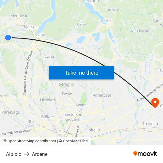 Albiolo to Arcene map