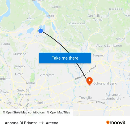 Annone di Brianza to Arcene map