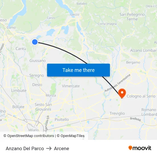 Anzano Del Parco to Arcene map