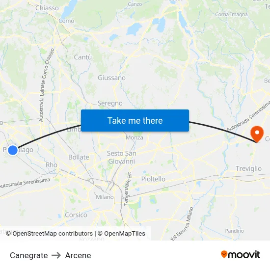 Canegrate to Arcene map