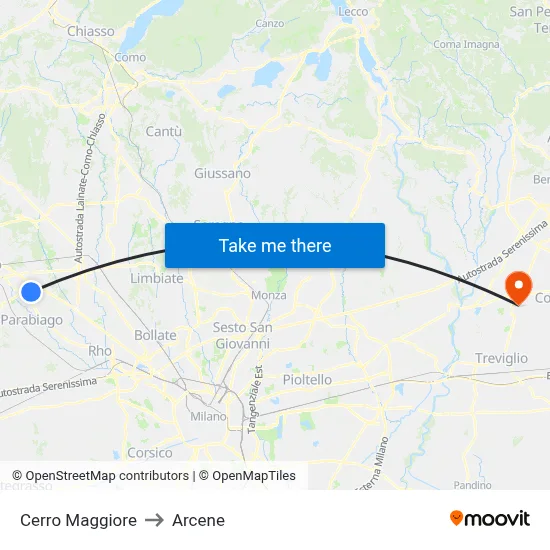 Cerro Maggiore to Arcene map