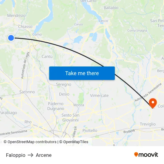 Faloppio to Arcene map