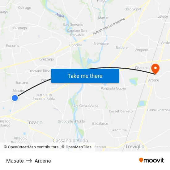 Masate to Arcene map