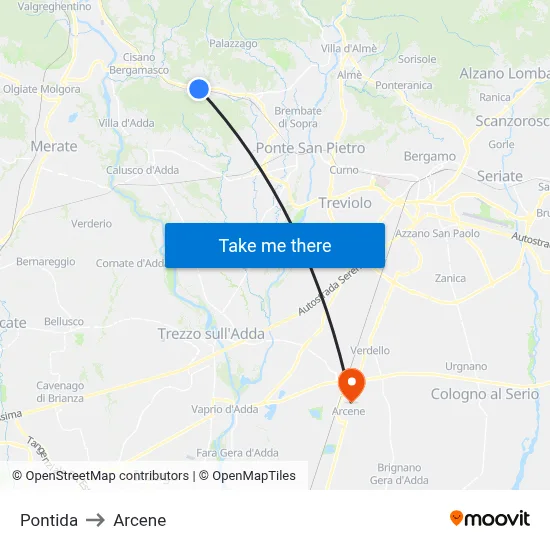 Pontida to Arcene map