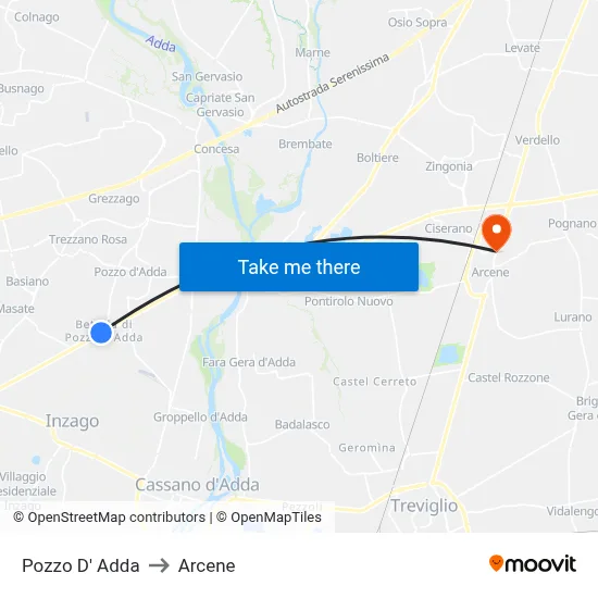 Pozzo D' Adda to Arcene map