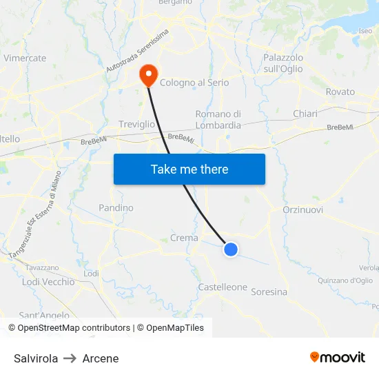 Salvirola to Arcene map