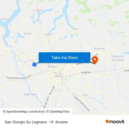 San Giorgio Su Legnano to Arcene map