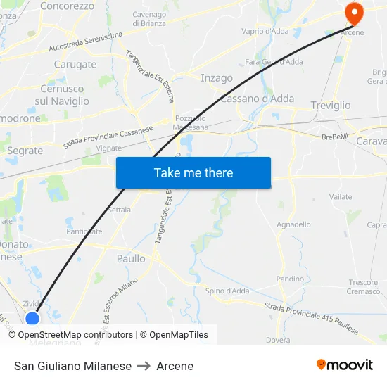 San Giuliano Milanese to Arcene map