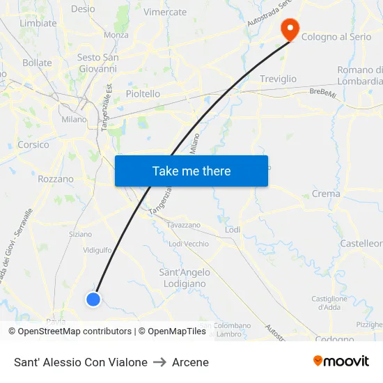 Sant'Alessio con Vialone to Arcene map