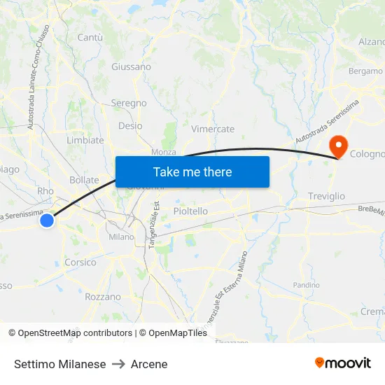 Settimo Milanese to Arcene map