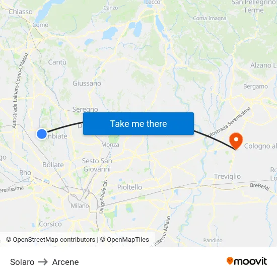 Solaro to Arcene map