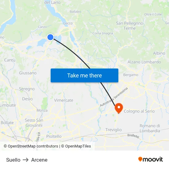 Suello to Arcene map