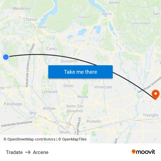 Tradate to Arcene map