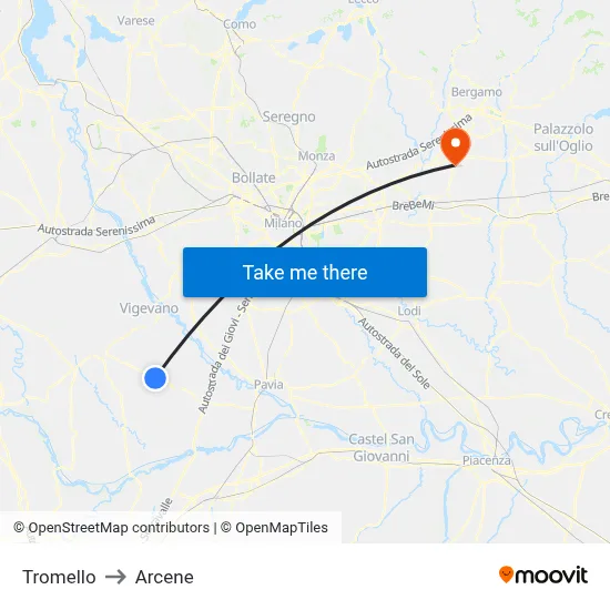 Tromello to Arcene map