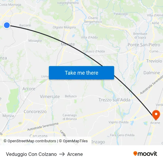 Veduggio con Colzano to Arcene map